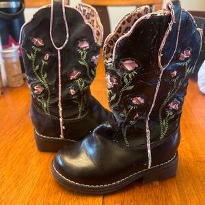 SO Black Boots with Pink Floral Design